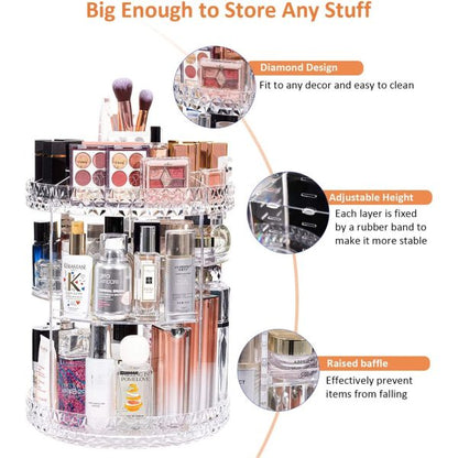 360° Rotating Crystal Makeup Organizer