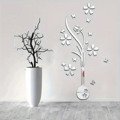 Flower Vase Wall Stickers Acrylic Mirror Material 32 Inch Hight Approx