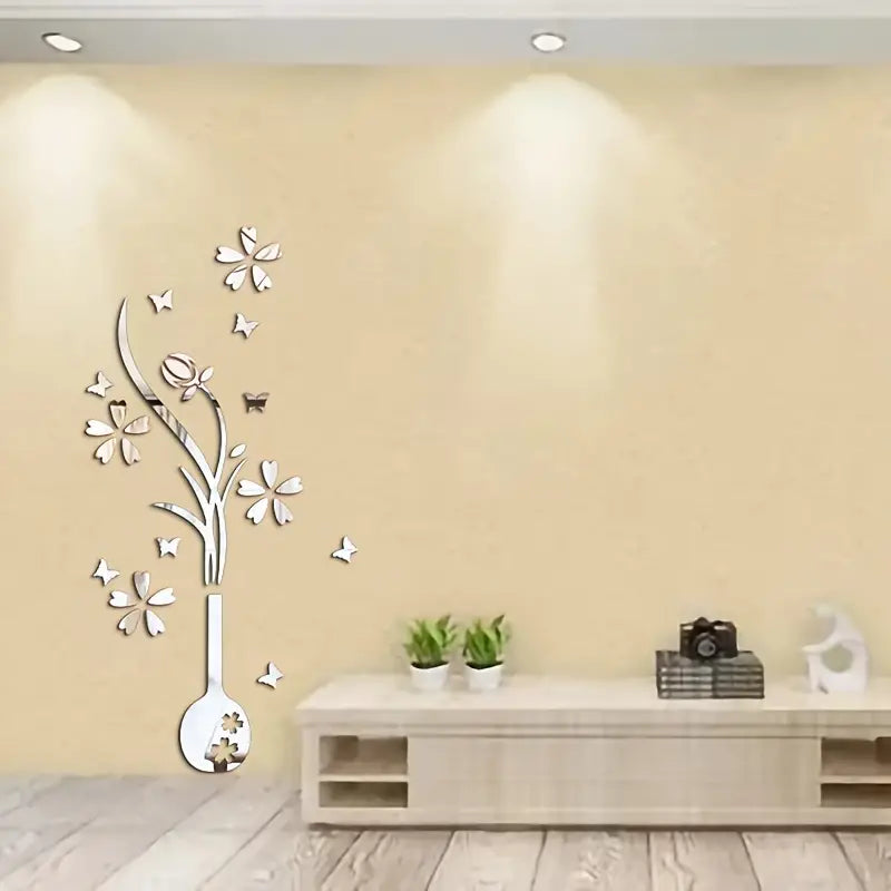 Flower Vase Wall Stickers Acrylic Mirror Material 32 Inch Hight Approx