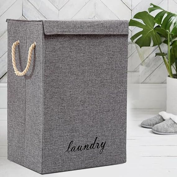 Fabric Laundry Basket Hamper With Lid & Handle