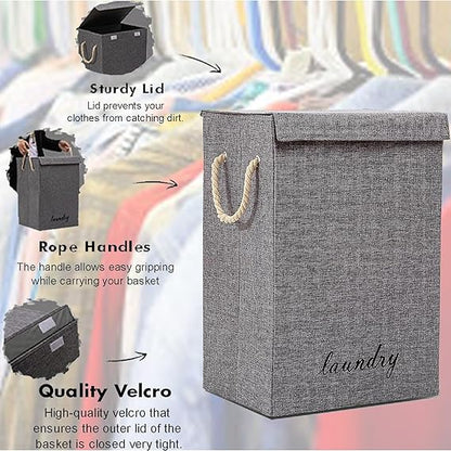 Fabric Laundry Basket Hamper With Lid & Handle