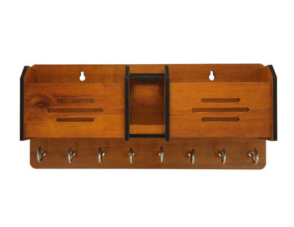 Wooden Key Holder with 8 Hooks – Brown Wall Decoration