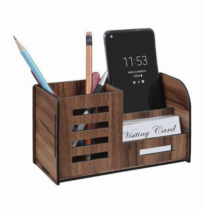 3-in-1 Wooden Desk Organizer: Pen & Pencil Holder for Office